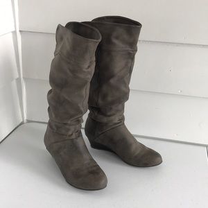 Grey Slouch Wedge Boots